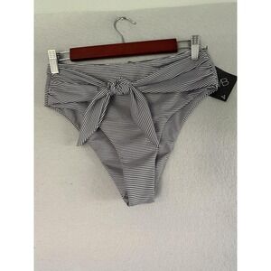 VYB Bikini Bottom Womens M Blue White Stripe High Waist Bow Lined Swim Stretch